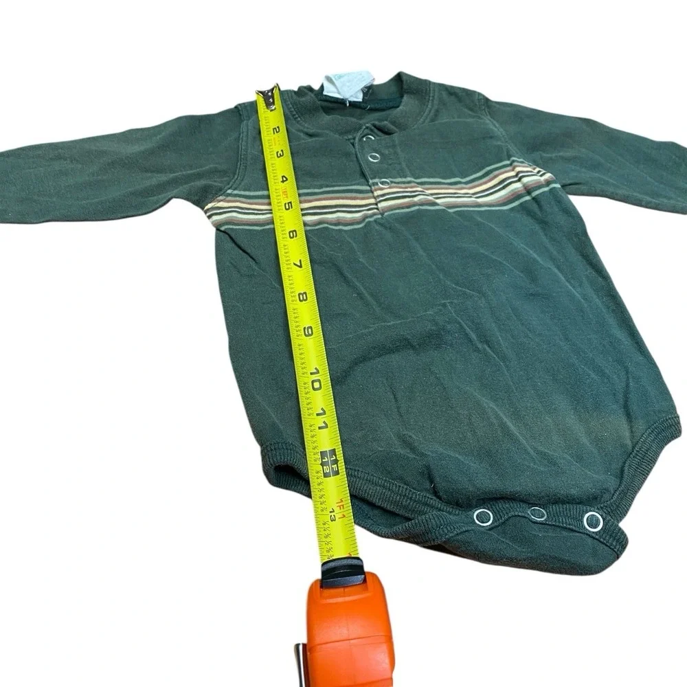 VTG 90s Baby Bodysuit Green 0-3‎ Striped Henley Bodysuit 100% Cotton Long Sleeve